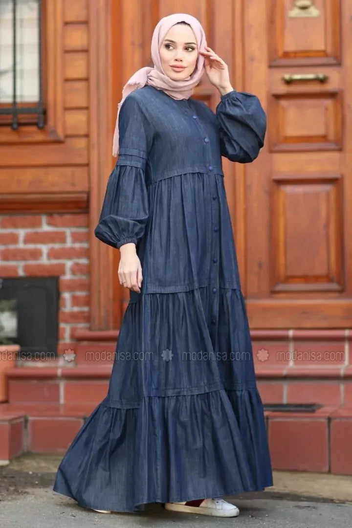 Fashionsensepk Embrace Elegance and Comfort with Navy Blue Frill Abaya