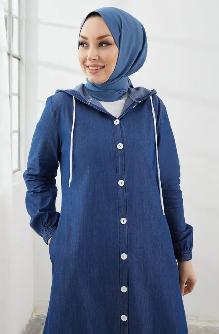 Chic Light Blue Hoodie Abaya with Side Pocket – FashionSensepk – Art 582