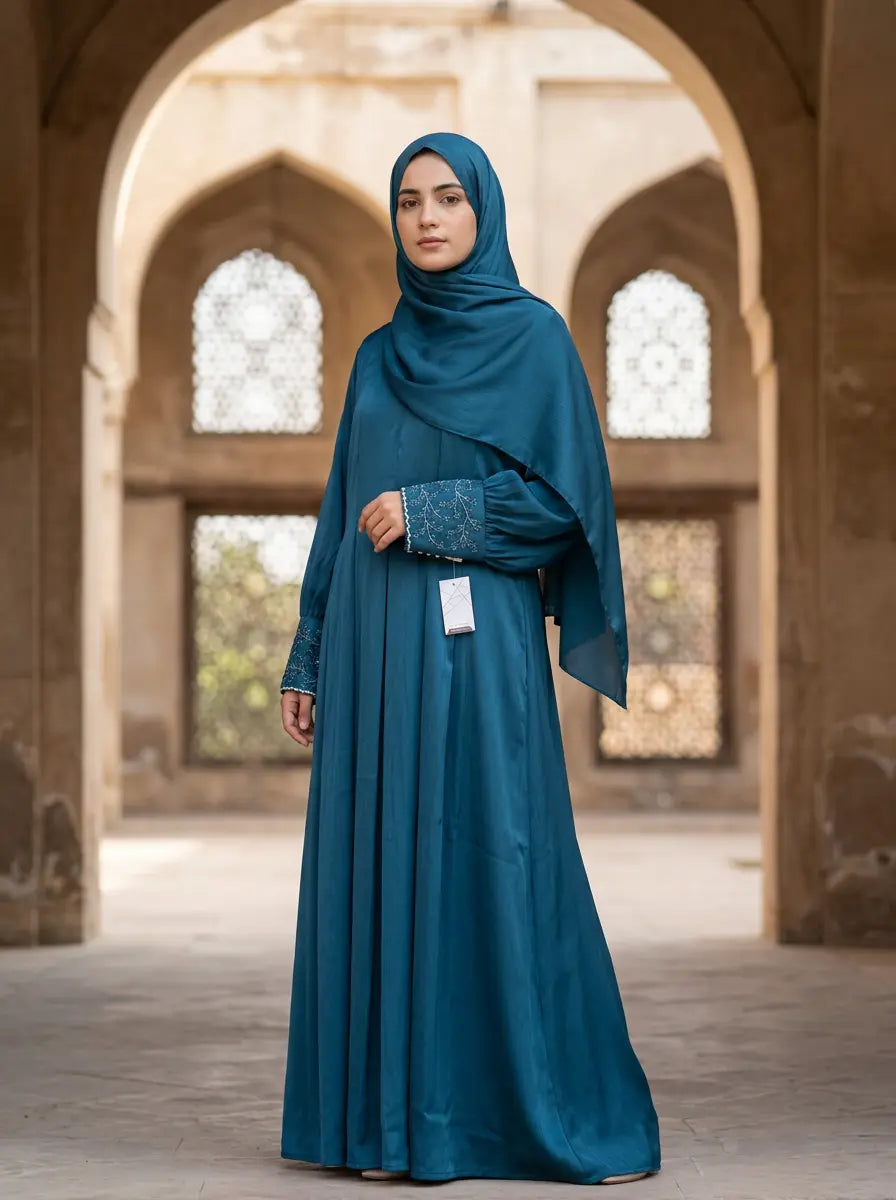Sana Abaya - Deep Teal-Blue