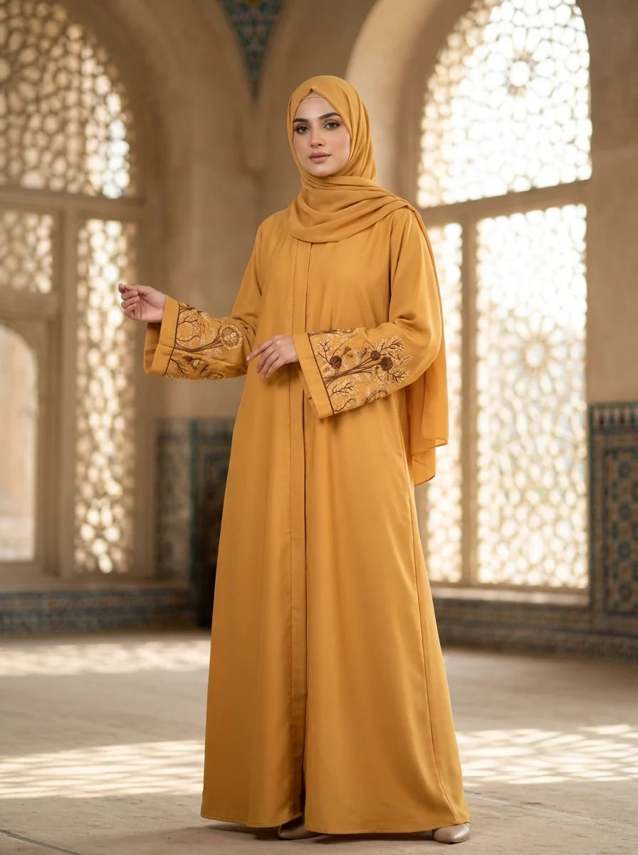 Sanober Handwork Abaya - Mustard / Golden