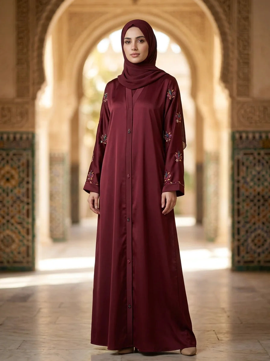 Sundus Abaya - Burgundy