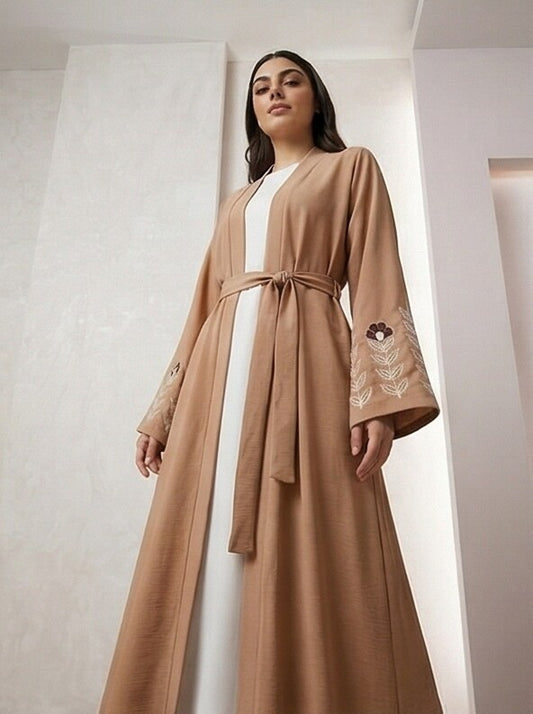 AARI Inner Upper kimono Style Embroidered Abaya