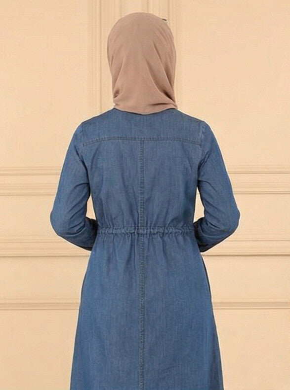 FashionSense Dark Blue Denim Coat for Women – Stylish Outerwear for All Seasons