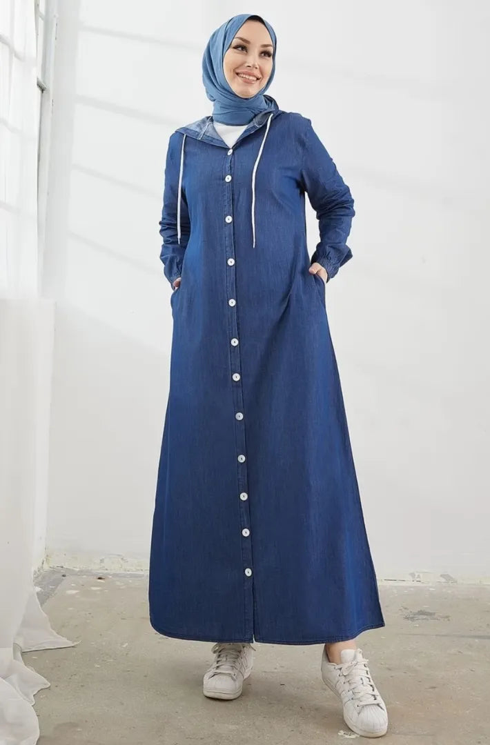 Chic Light Blue Hoodie Abaya with Side Pocket – FashionSensepk – Art 582