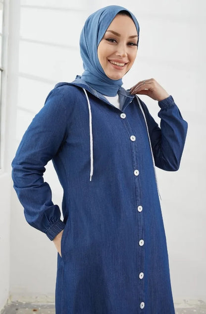 Chic Light Blue Hoodie Abaya with Side Pocket – FashionSensepk – Art 582
