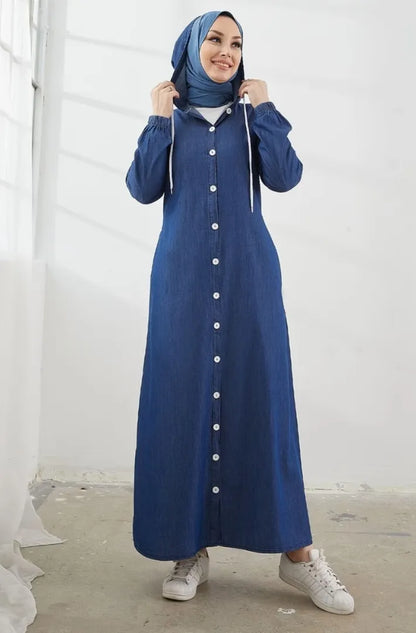 Chic Light Blue Hoodie Abaya with Side Pocket – FashionSensepk – Art 582