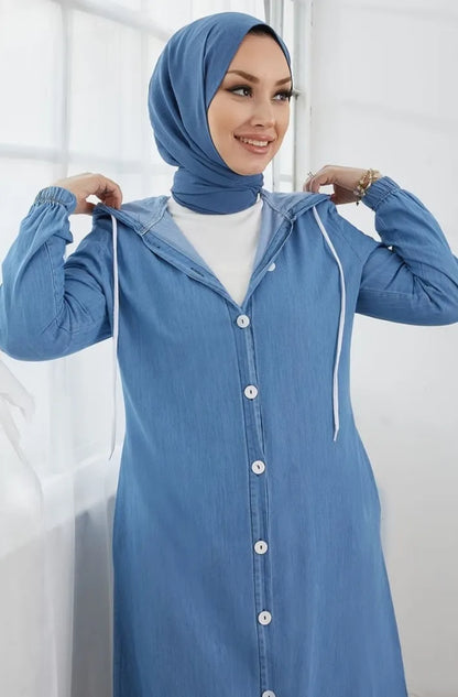 Chic Light Blue Hoodie Abaya with Side Pocket – FashionSensepk – Art 582