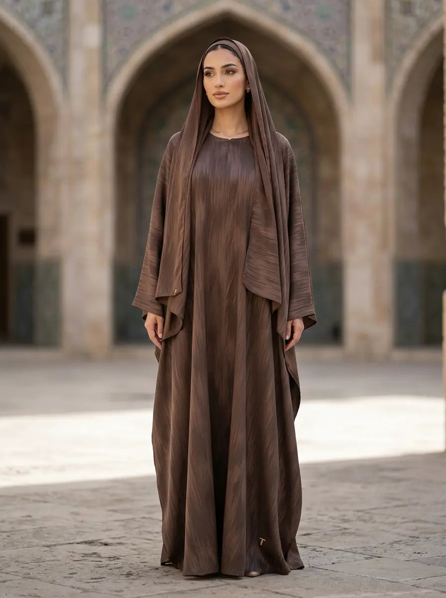 Amna Abaya - Dark Brown with Taupe-Gray Streaks