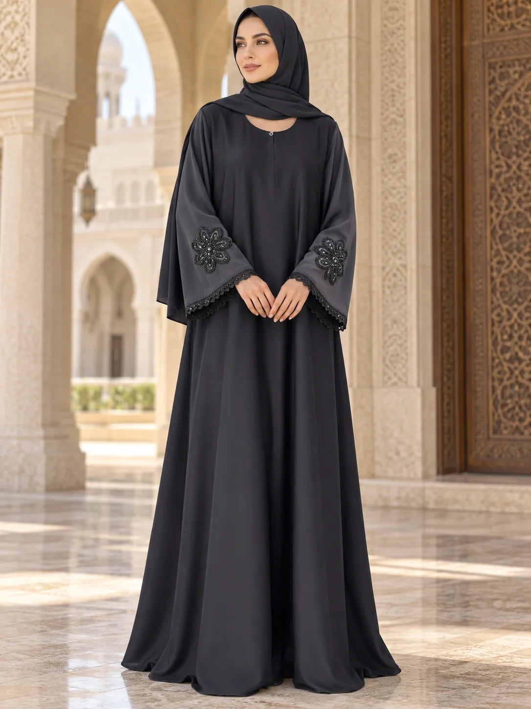 Anaam Abaya in Charcoal Grey
