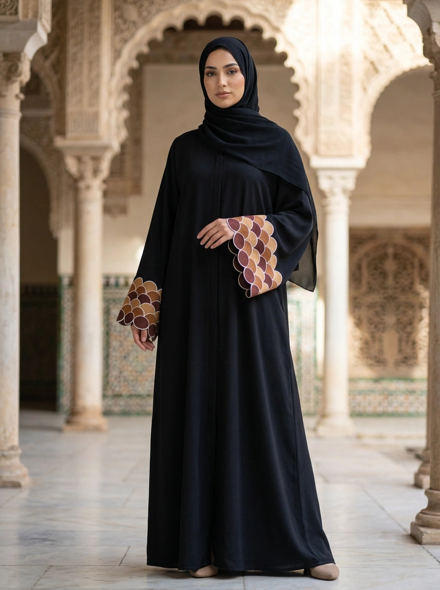 Aroosh Abaya in Black, alternative fish-scale colourway
