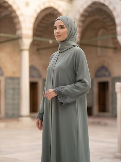 Ayra Abaya - model wearing full length abaya, side view