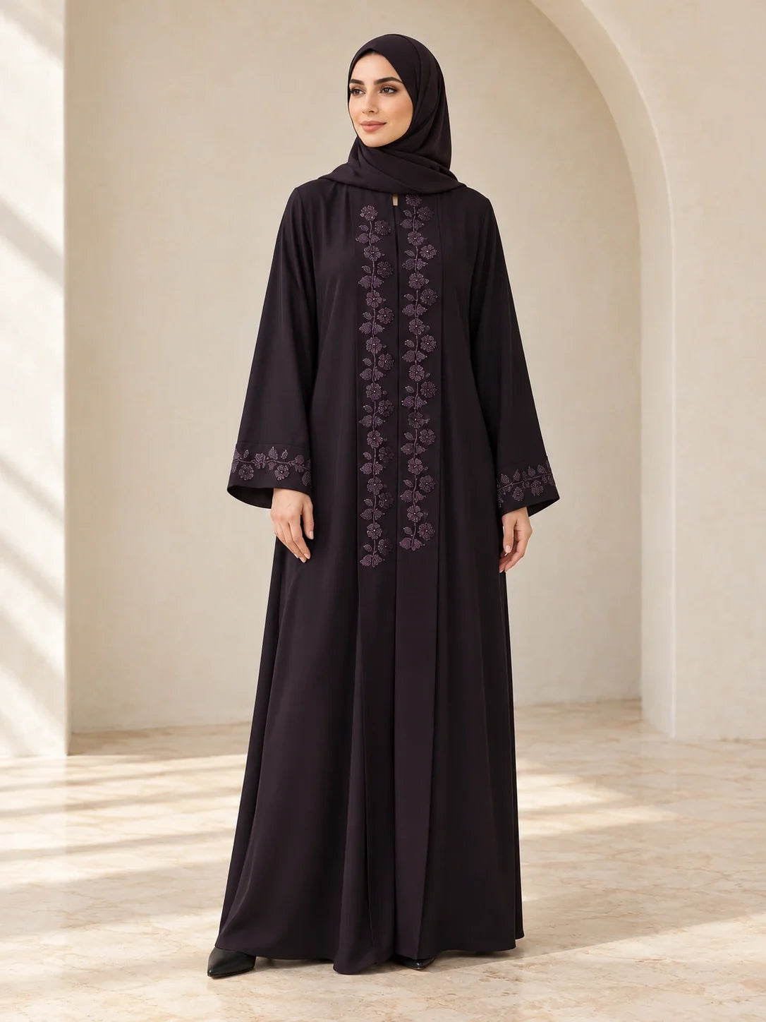 Gulafsha Abaya in Deep Plum (alternate view)