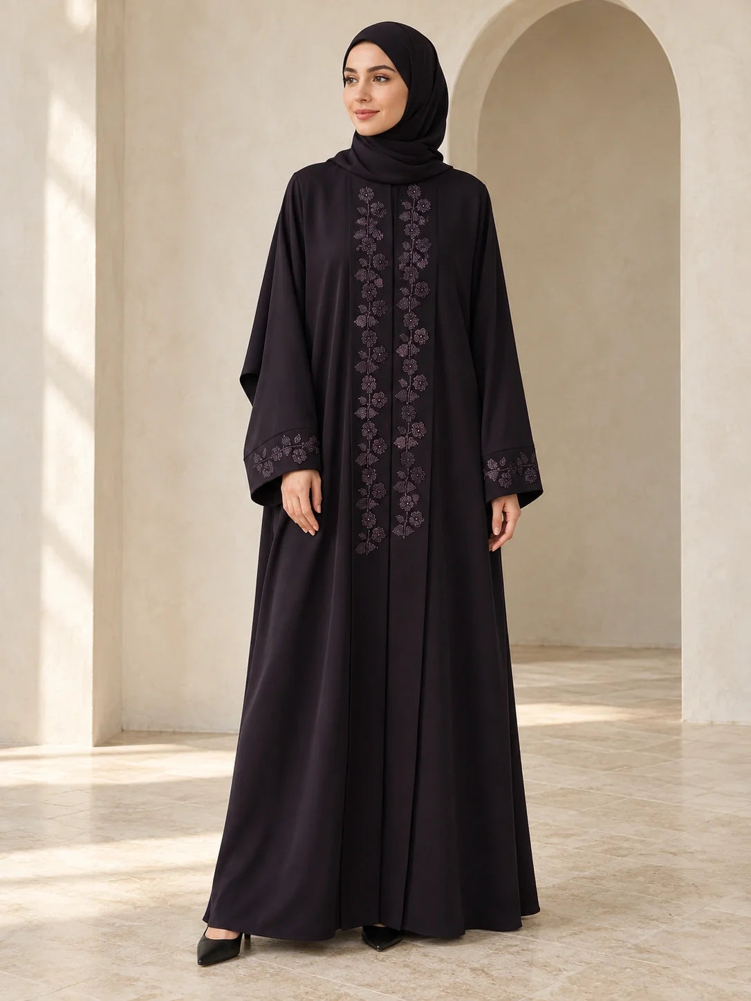 Gulafsha Abaya in Deep Plum (alternate view)
