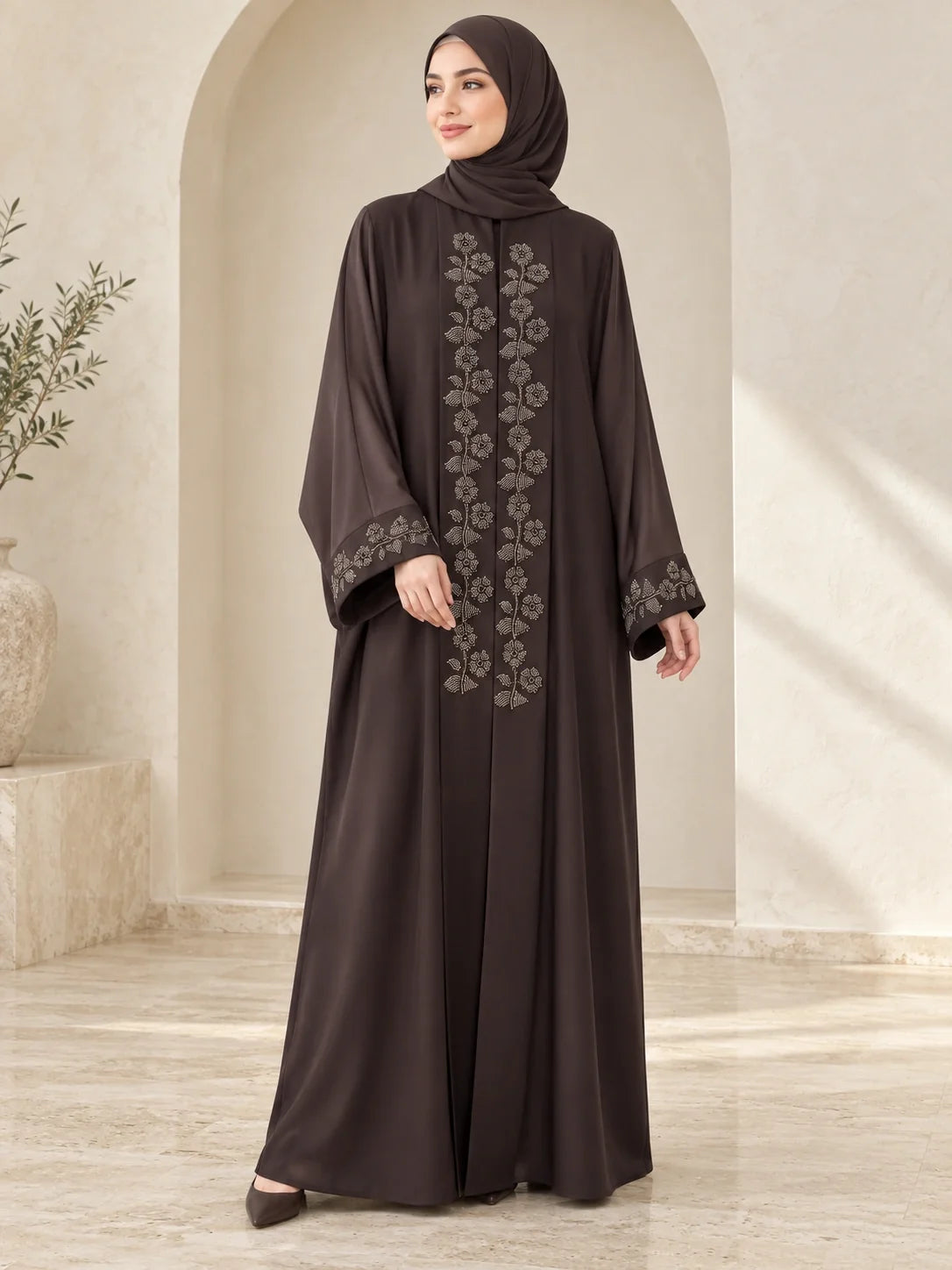 Gulafsha Abaya in Chocolate Brown (alternate view)
