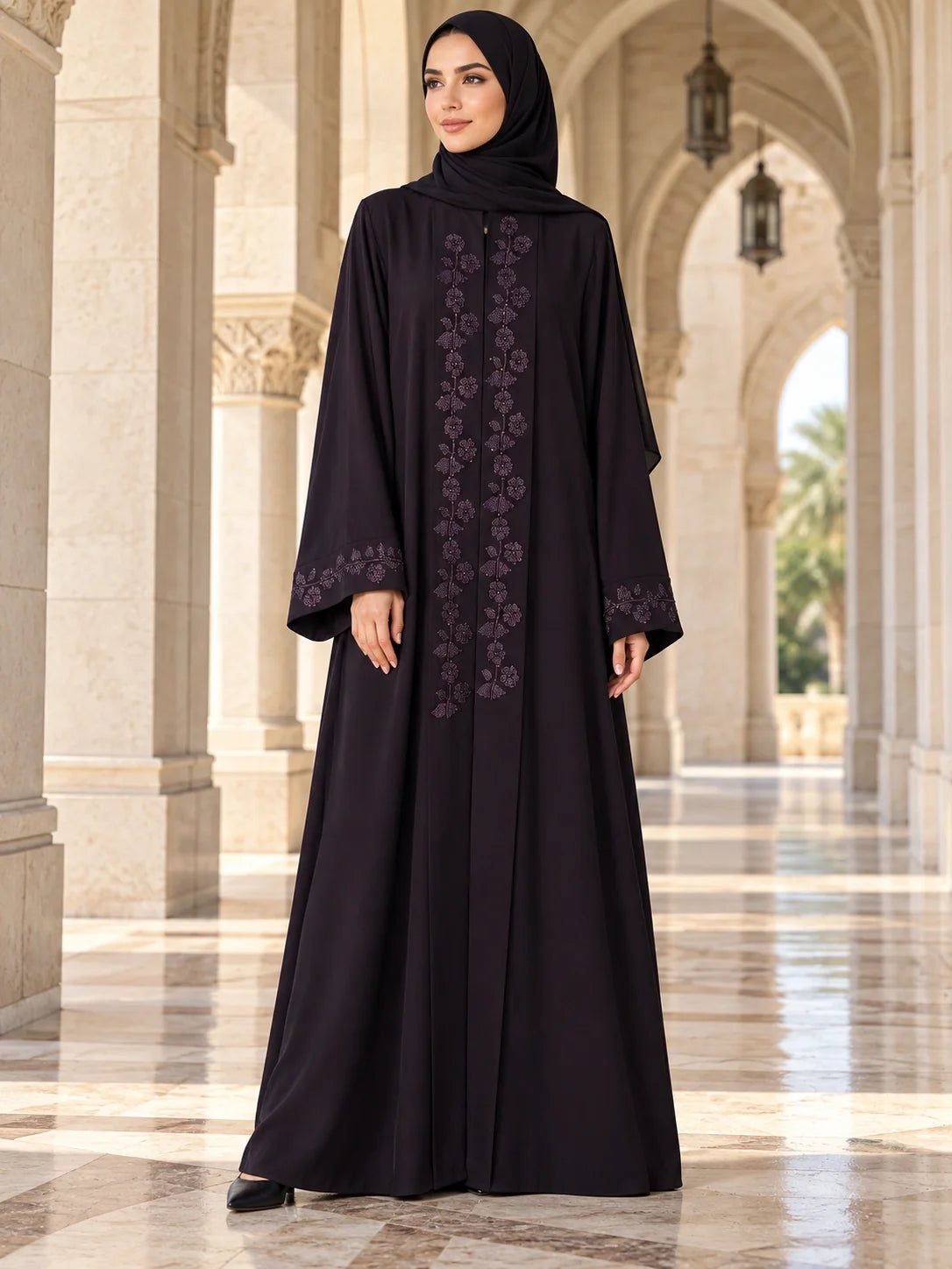 Gulafsha Abaya in Deep Plum