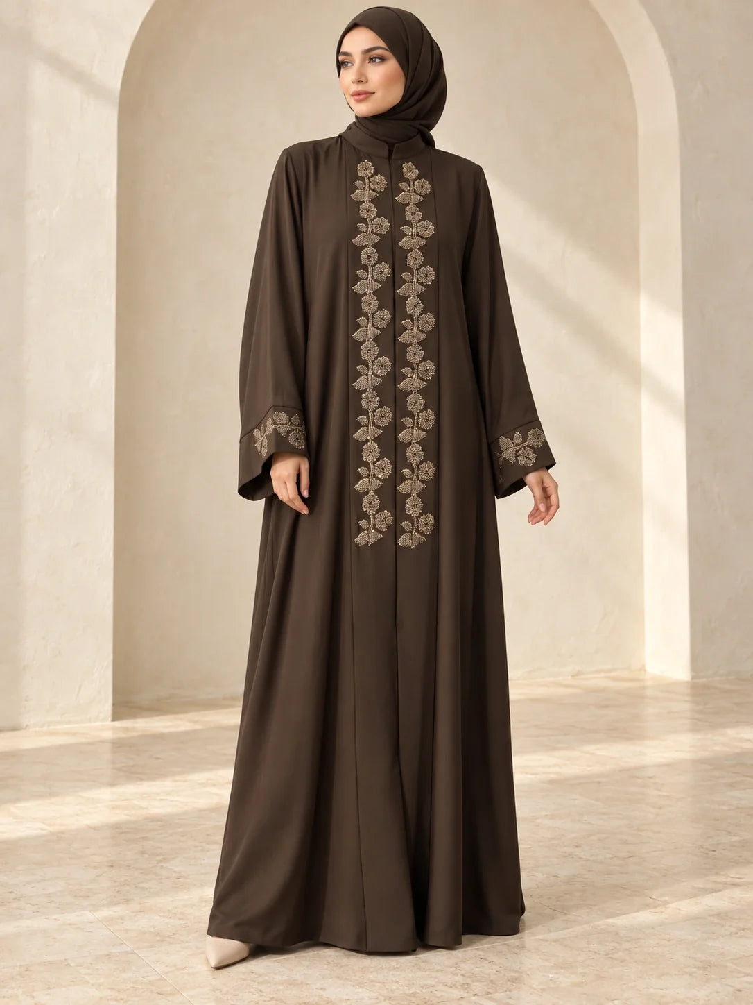 Gulafsha Abaya in Olive Brown