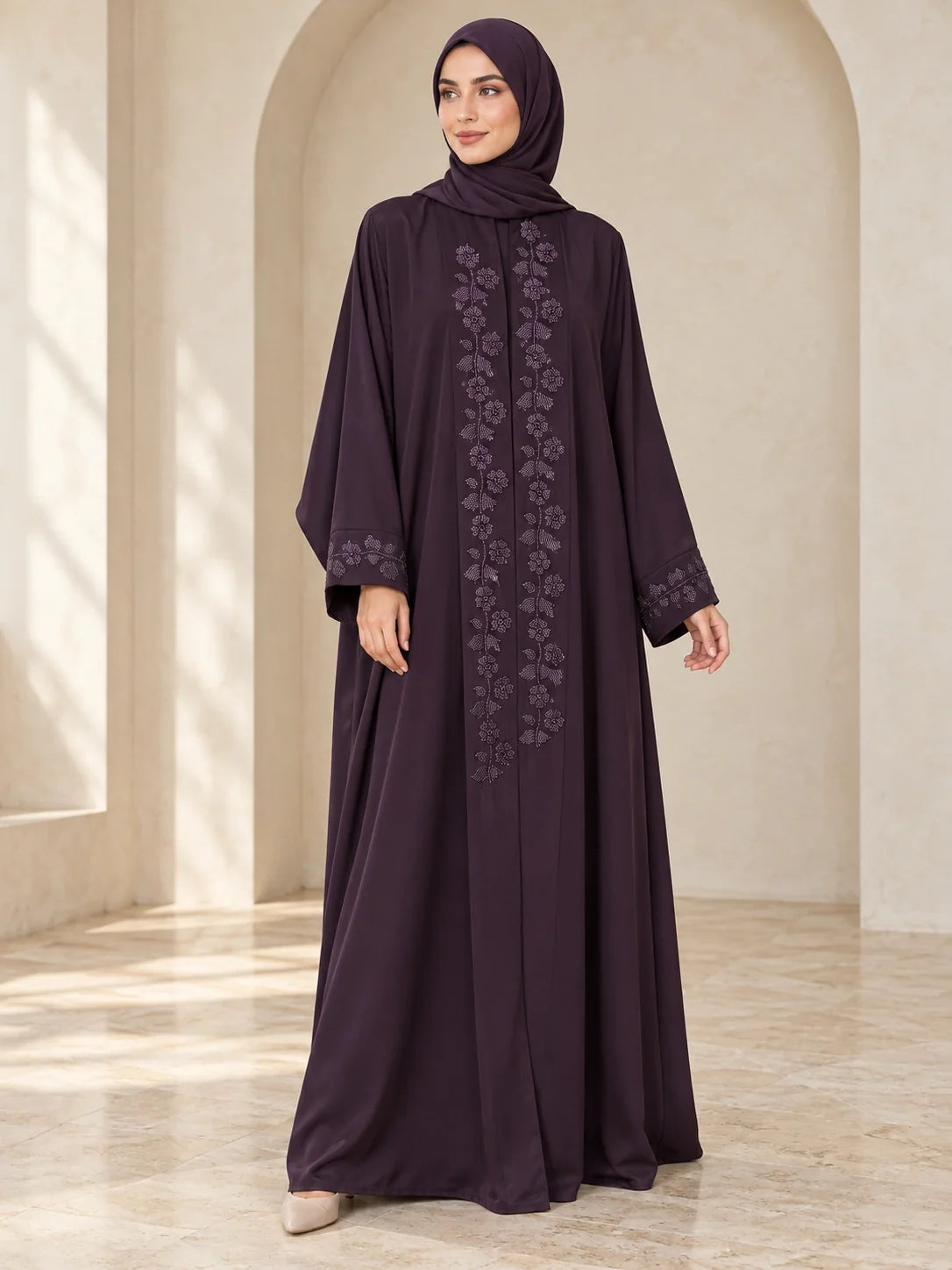 Gulafsha Abaya in Aubergine (alternate view)