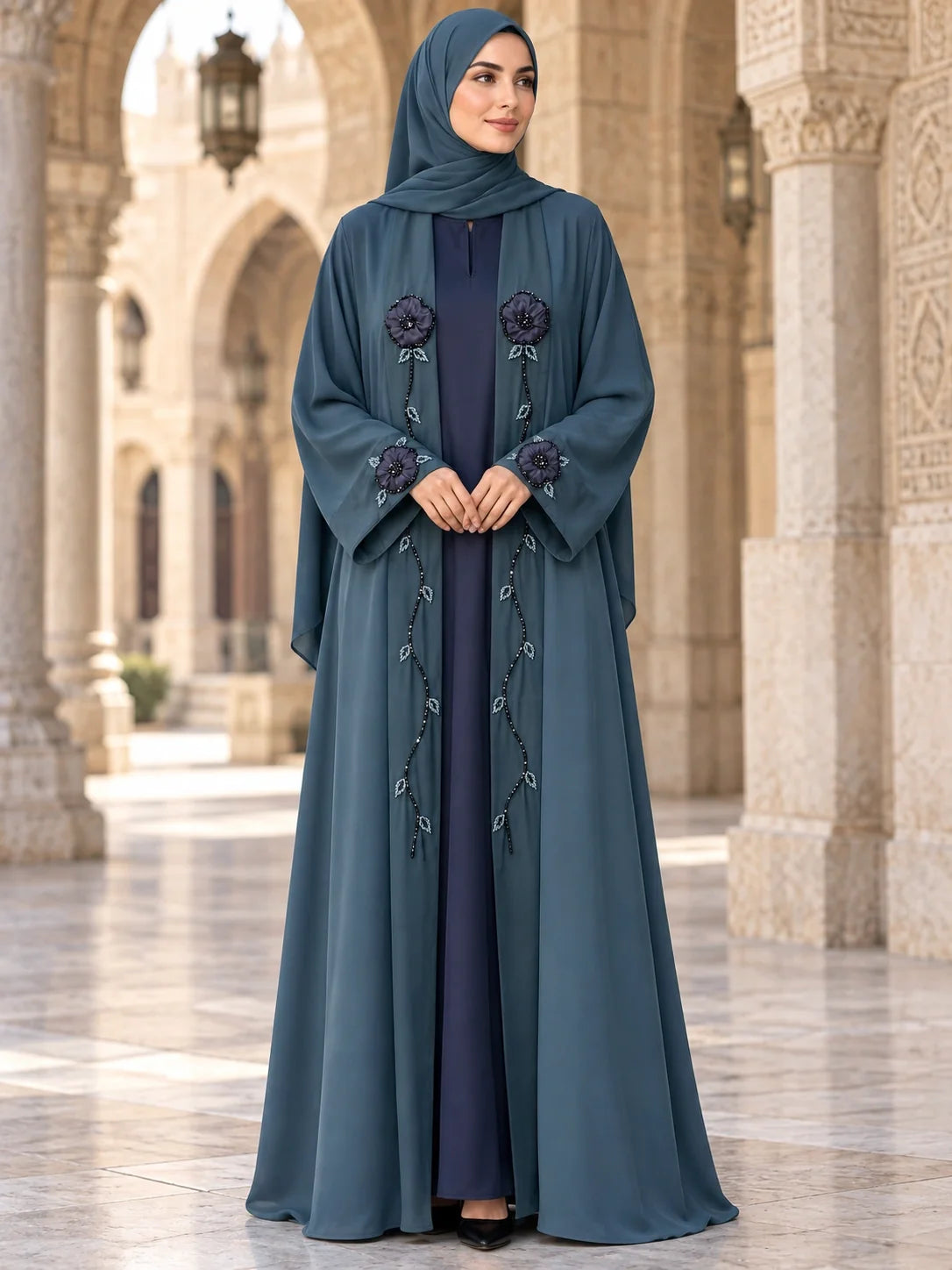 Gulbahar Abaya in Petrol Teal