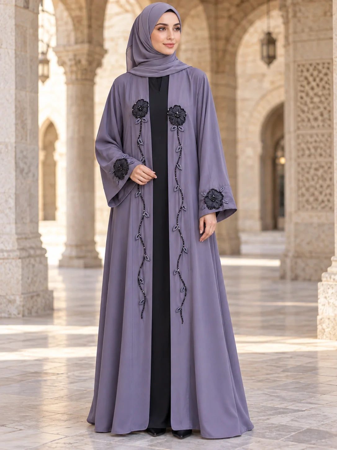 Gulbahar Abaya in Lavender Grey