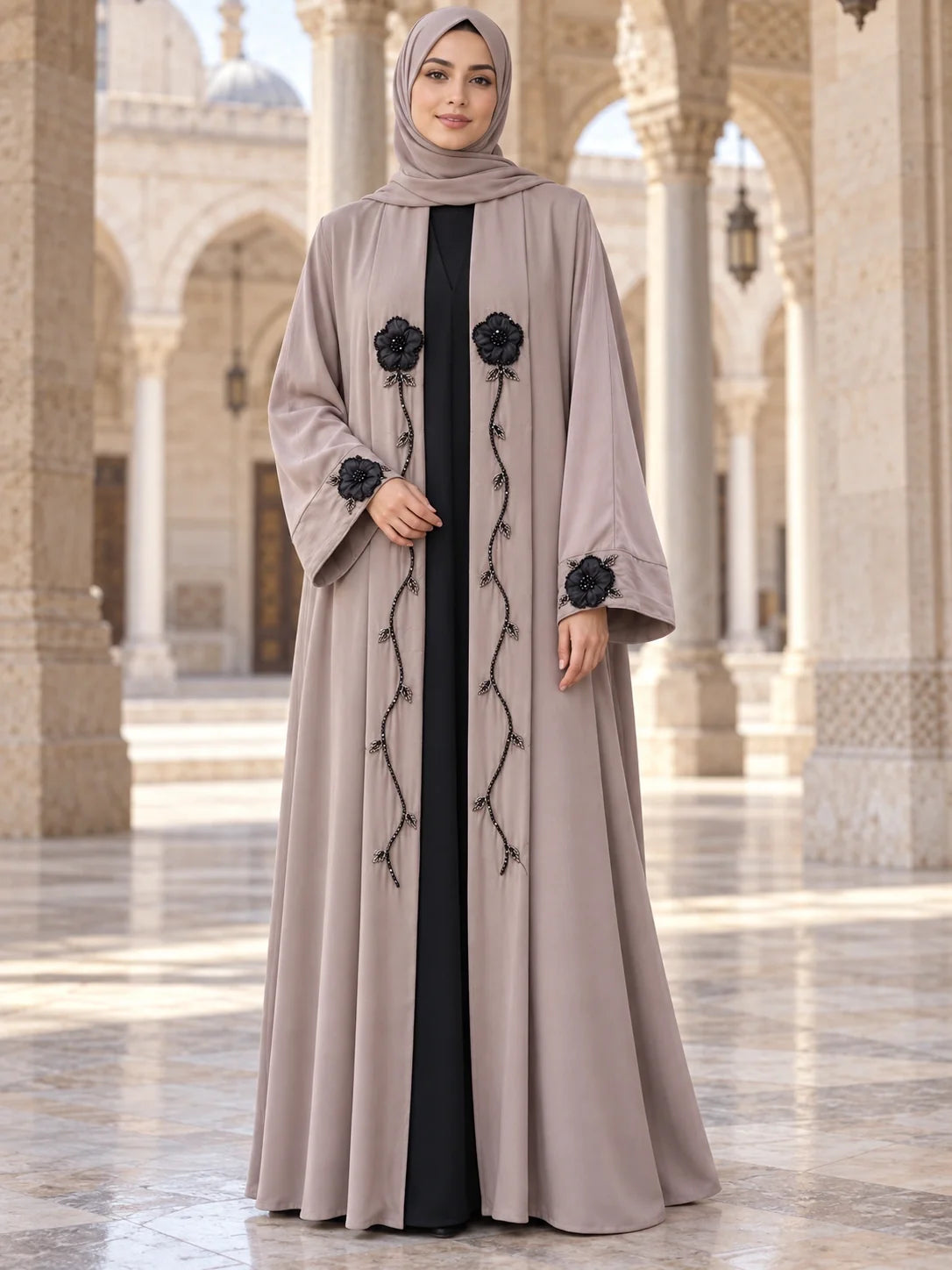 Gulbahar Abaya in Stone Taupe