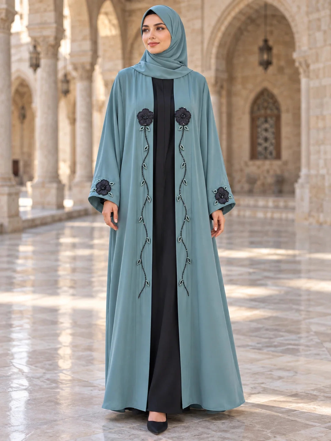 Gulbahar Abaya in Dusty Teal