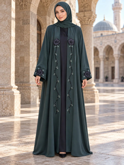 Gulbahar Abaya in Forest Green