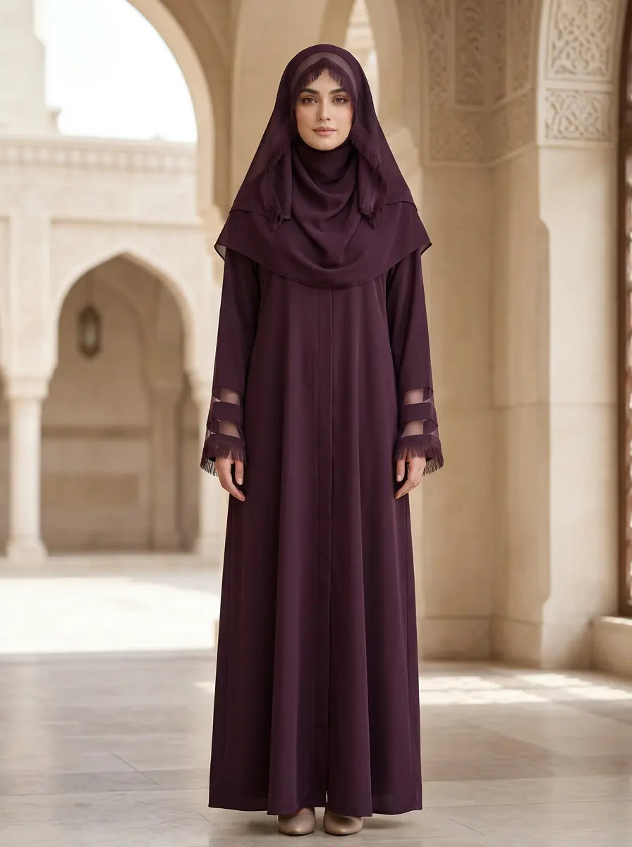 Hania Abaya - Deep Plum (dark eggplant purple)