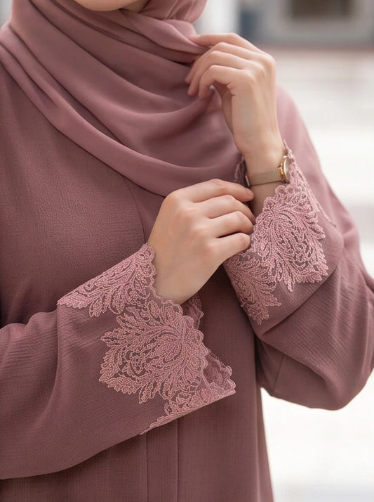 Inaya Abaya - model wearing abaya, styled with hijab