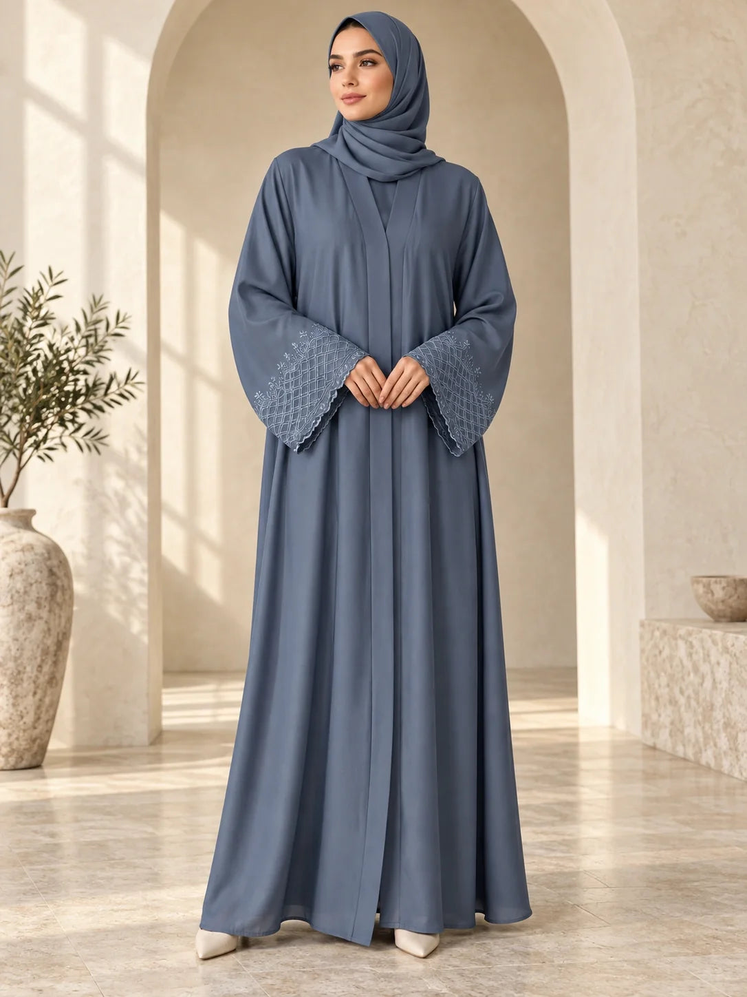Jaweria Abaya in Slate Blue