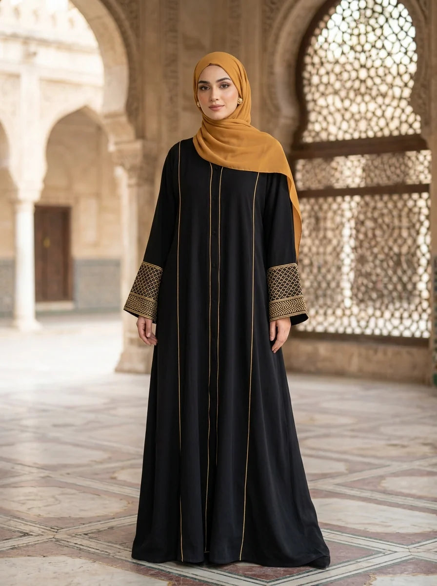 Kainat Embroidered Abaya - Black