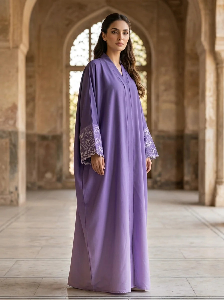 Laraib Embroidered Abaya - Mauve Pink