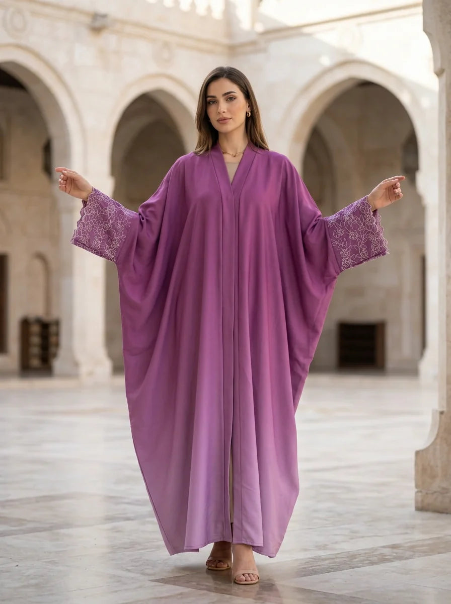 Laraib Embroidered Abaya - Slate Periwinkle