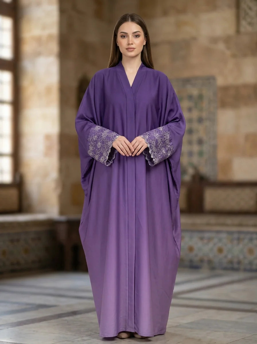 Laraib Embroidered Abaya - Deep Violet