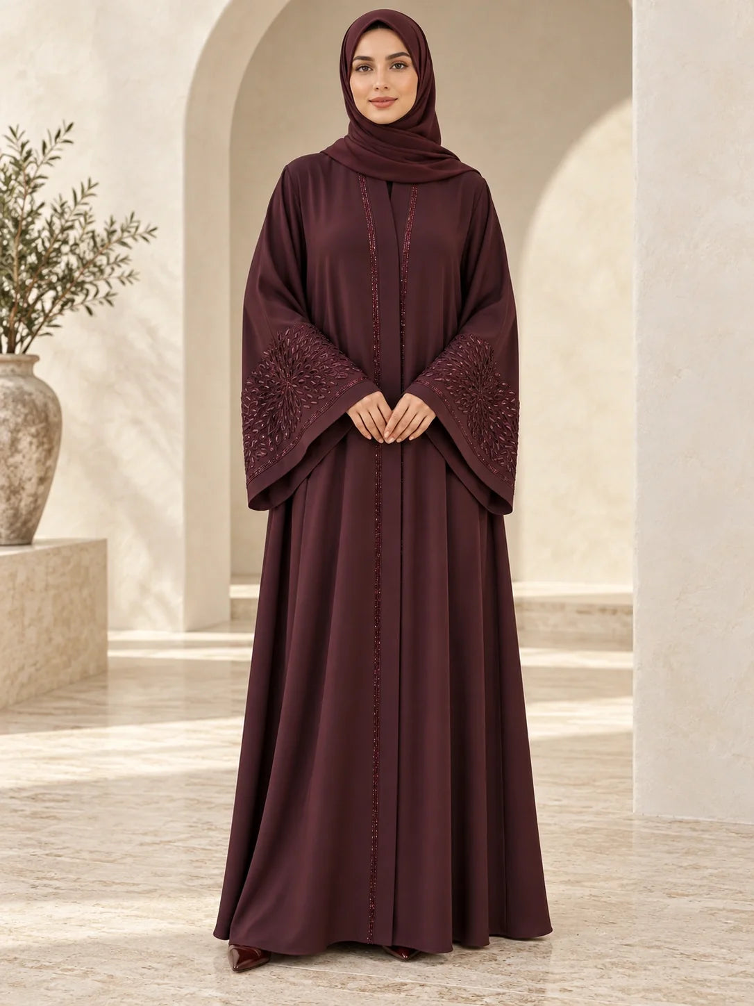 Mahnaz Abaya in Burgundy