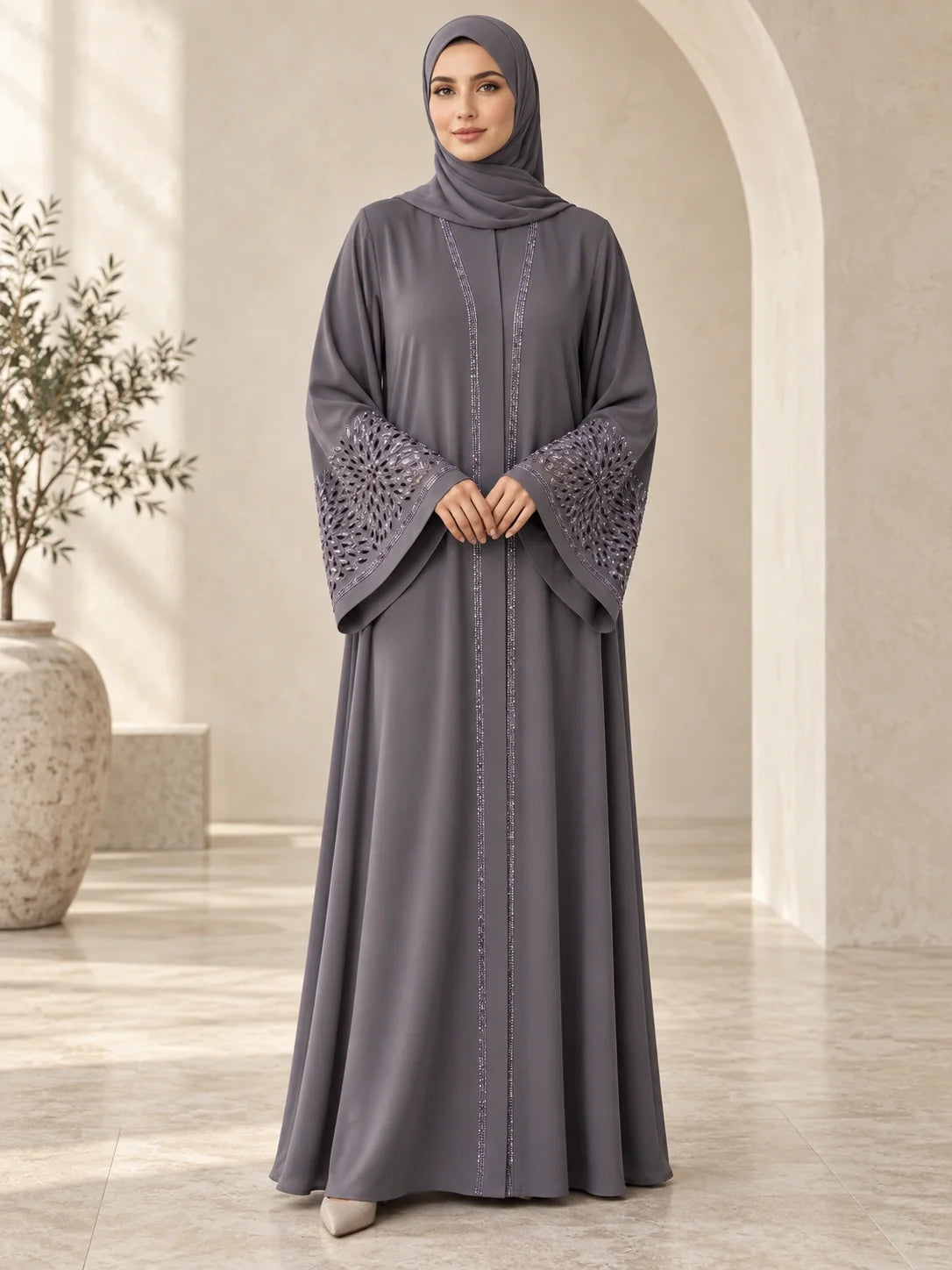 Mahnaz Abaya in Charcoal Grey