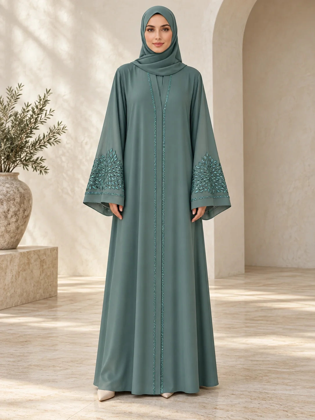 Mahnaz Abaya in Teal Green