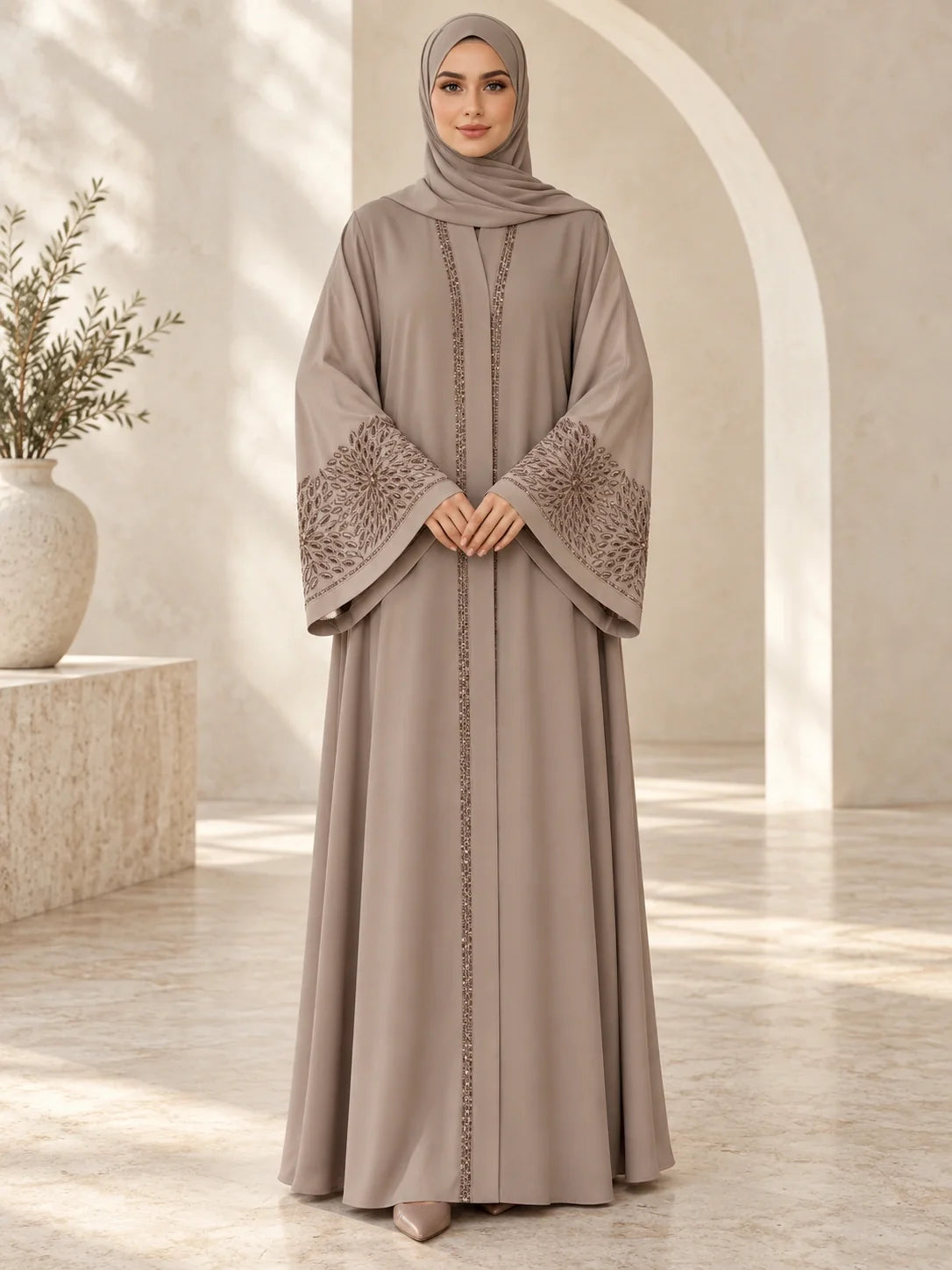 Mahnaz Abaya in Taupe