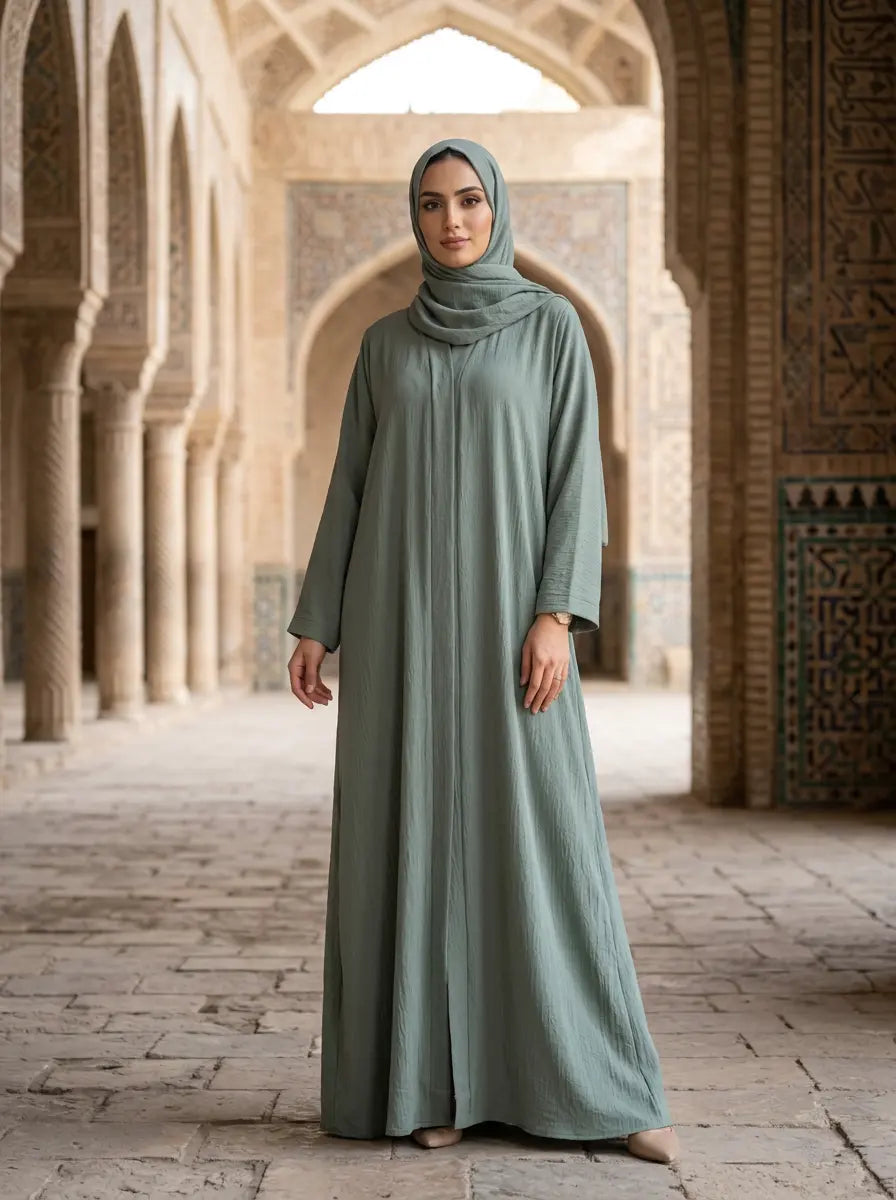 Mahnoor Abaya - Muted Dusty Sage Green