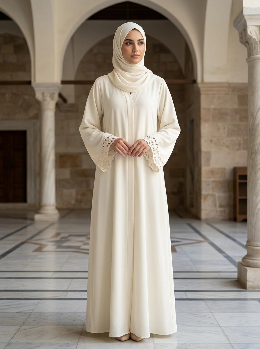 Mahpara Abaya in Ivory, front view