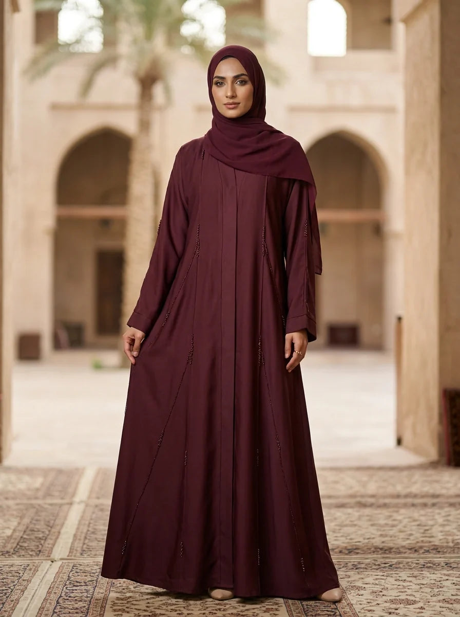 Nazneen Abaya - Burgundy / Maroon