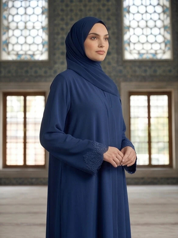 Noelle Abaya - model wearing full length abaya, side view