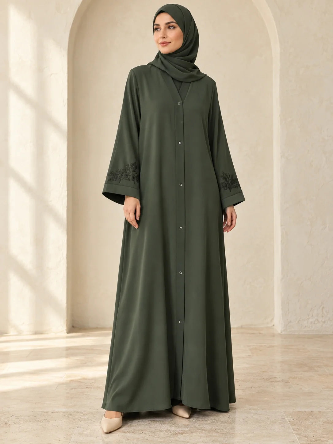 Orooj Abaya in Olive Green (alternate view)