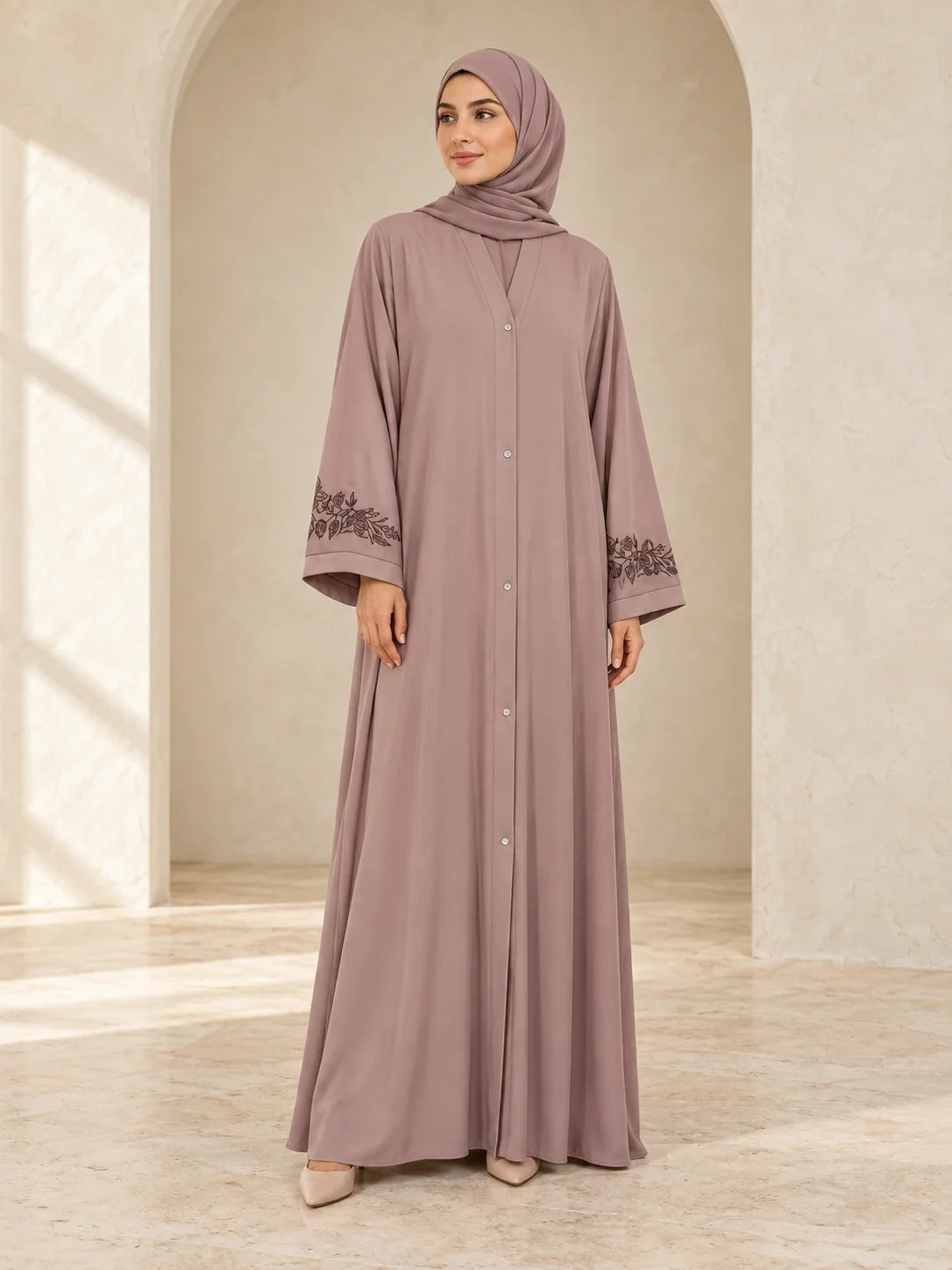 Orooj Abaya in Dusty Pink (alternate view)