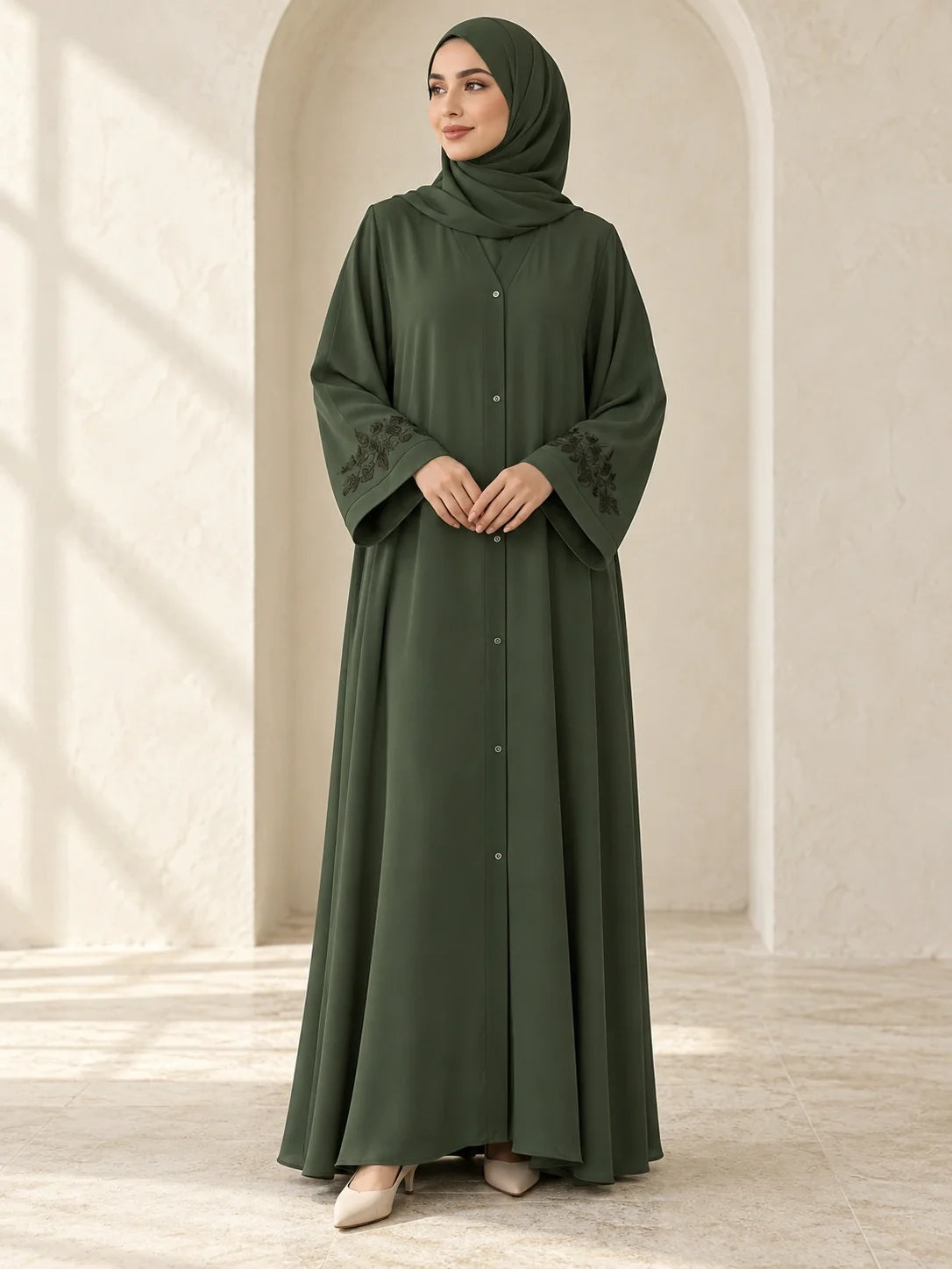 Orooj Abaya in Olive Green