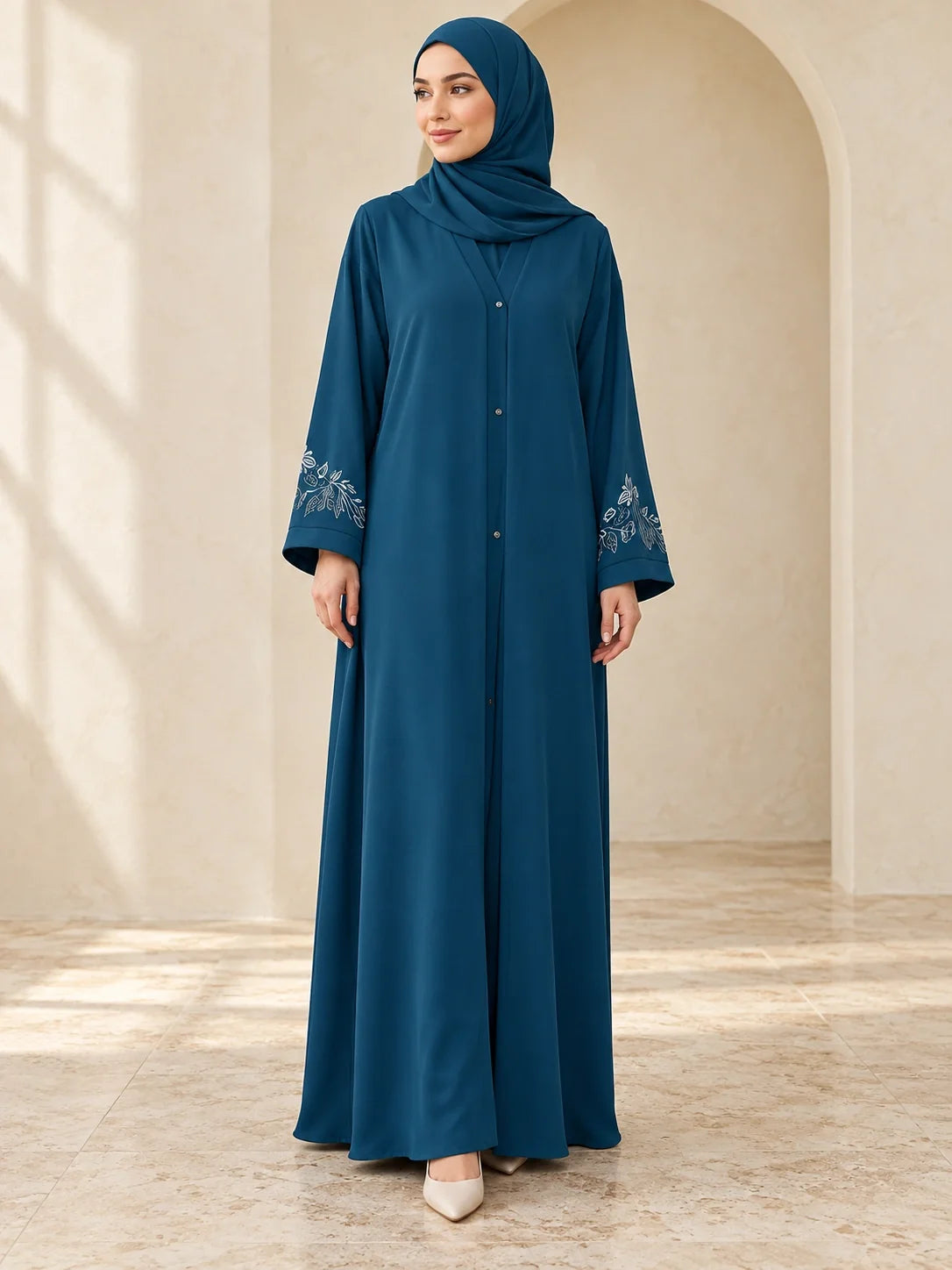 Orooj Abaya in Petrol Blue