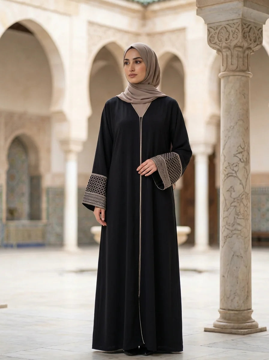 Rehana Embroidered Abaya - Black