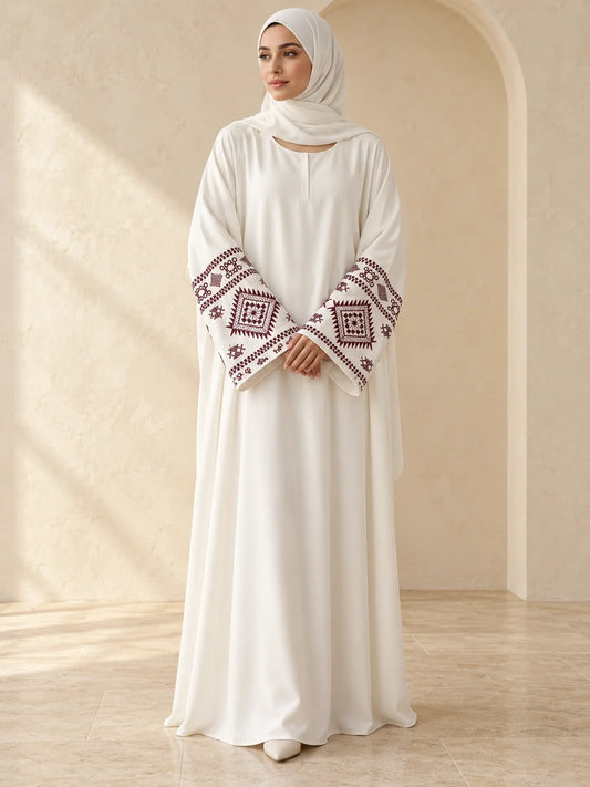 Rimaz Abaya in White / Maroon