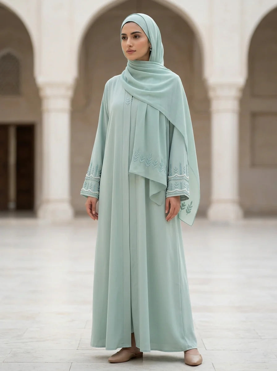 Rimsha Handwork Abaya - Soft Mint Green