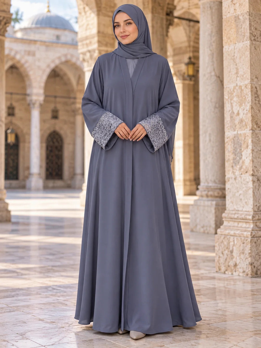 Rubab Abaya in Slate Blue