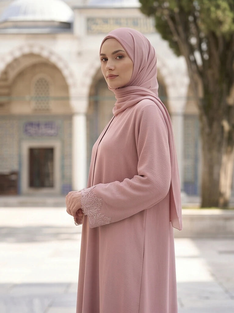 Rubina Abaya - model wearing full length abaya, side view